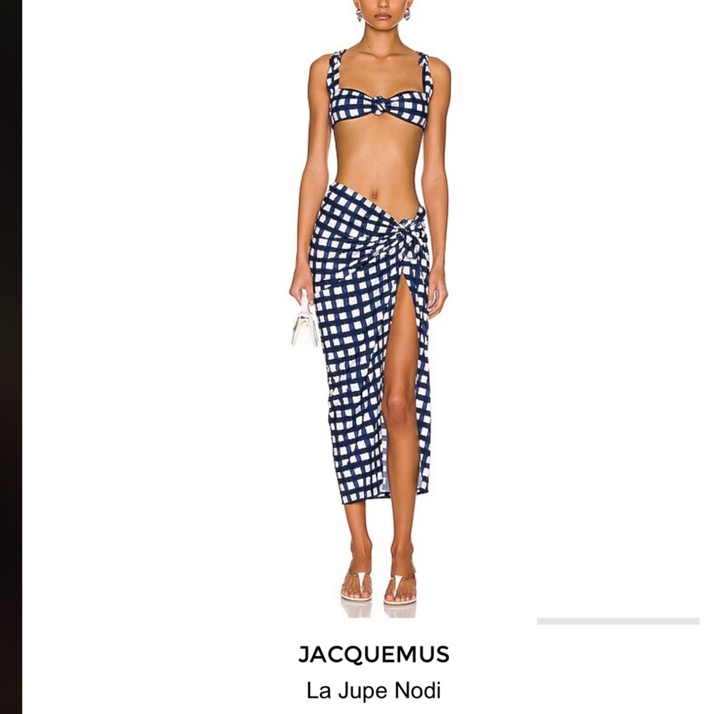 Jacquemus Navy and White Gingham Midi Skirt